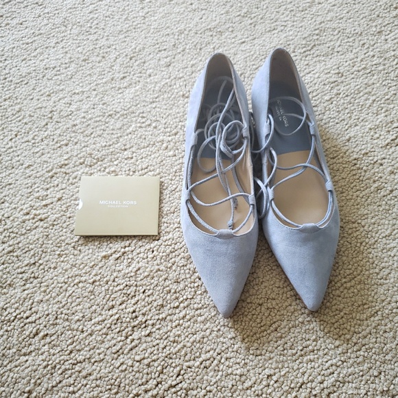Michael Kors Blue Ankle Wrap Pointed Toe Flats - Picture 2 of 6